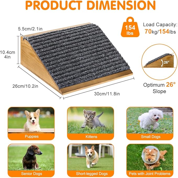 Dog Ramp for Stairs, Non-Slip Dog Stairs, Low-Angled Pet Ramps for Small Dogs and Cats, Medium Dogs, Step and Stair Assist for Injured and Older Pet, Walnut, 2 Pack