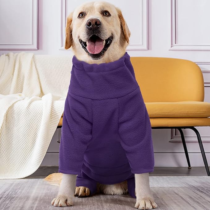 ROZKITCH Dog Winter Coat Soft Fleece Pullover Pajamas, Pet Windproof Warm Cold Weather Jacket Vest Cozy Jumpsuit Apparel Outfit Clothes for Small Medium Large Dog Walking Sleep Purple 3XL