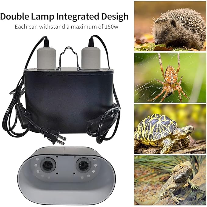 Dual Reptile Light Fixture,Dual Deep Heat Lamps UVB Light Fixture for Reptiles Dome Heat Lighting Lamp Combo kit for Bearded Dragon,lguana,Snake,Turtle Tank,E27