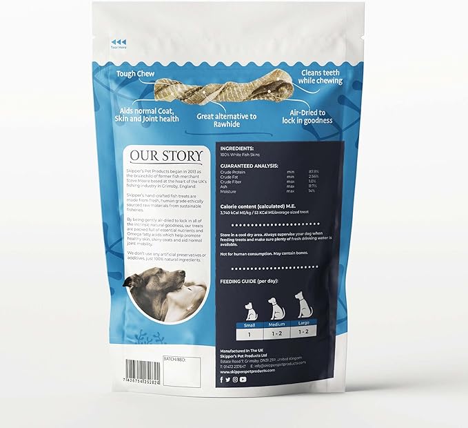 SKIPPER'S Cod Fish Skin Twists Dog Chews - 100% Fish Skin Grain Free Treats for Dogs, High in Protein & Low in Fat, Essential Omega 3 Oils | Great for Teeth (Regular, 8.82 Oz)