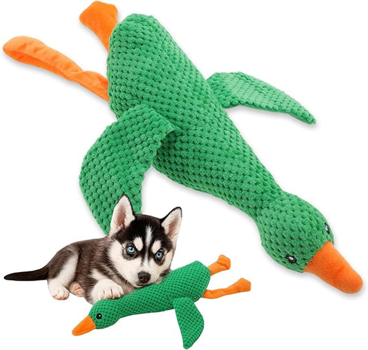 Dog Toys for Aggressive Chewers, Goose Chew Toy for Dogs, Squeaker Crinkle Plush Toy, Tough Interactive Dog Chew Toys, Green