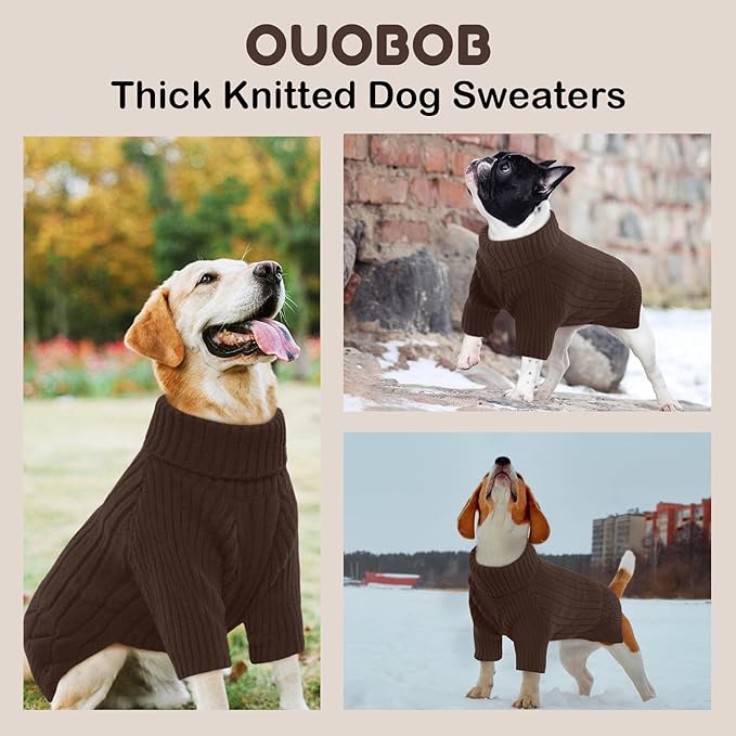 XXL Dog Sweaters for Extra Large Dogs, Warm Winter Fall Dog Sweaters for Dog Girls Boys, Turtleneck Dog Knitwear,Doggie Christmas Sweater,Pet Sweatshirt Clothes Outfit Knit Labrador (Brown XXL)