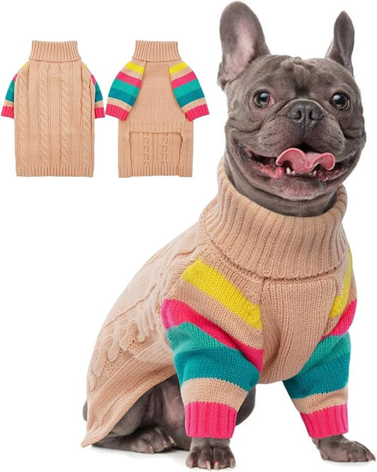 Dog Cold Sweater, Dog Sweaters Winter for Medium Dogs Girl Male, Turtleneck Warm Dogs Sweater Long Sleeve, Stretchy Christmas Doggie Sweaters Outdoor, Pet Knitwear Frenchie, Schnauzer M