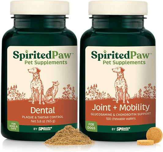 Pet Health Bundle - Dental & Joint Support for Dogs - Teeth Powder & Chewable Wafers for Plaque, Tartar, and Mobility - 165 g Powder & 100 Wafers