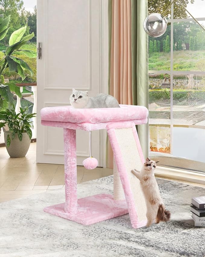 SYANDLVY Small Cat Tree with Scratching Board, Cat Scratching Post for Adults, Cat Scratcher for Indoor Cats, 2 Dangling Balls Great for Kittens