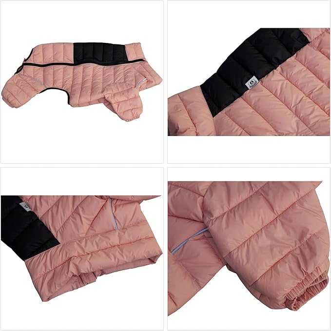 Dog Coat Warm Jacket, 4 Legs Covered Waterproof Windproof Reflective Vest, Zippered Adjustable Outdoor Snow Jacket for Small Medium Large Dogs, Lotus Pink XXXXL