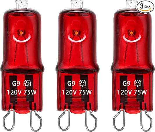 Reptile Heat Lamp G9 Bulb 75W 120V 2 Pin 3 Pack Base Light Bulb Replacement Dimmable Warm Red