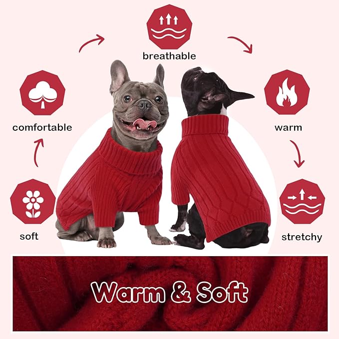 XL Dog Sweater for Extra Large Dogs, Warm Winter Fall Turtleneck Knitwear, Christmas Outfit for Girls Boys, Pet Sweatshirt Clothes (Red XL)