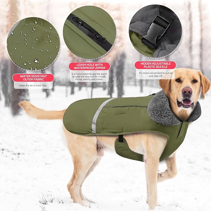 Doglay Dog Coat, Waterproof Dog Jacket Pet Winter Coat for Cold Weather with Thicken Furry Collar, Reflective Puppy Winter Jacket Warm Fleece Lining for Small Medium Large Pets