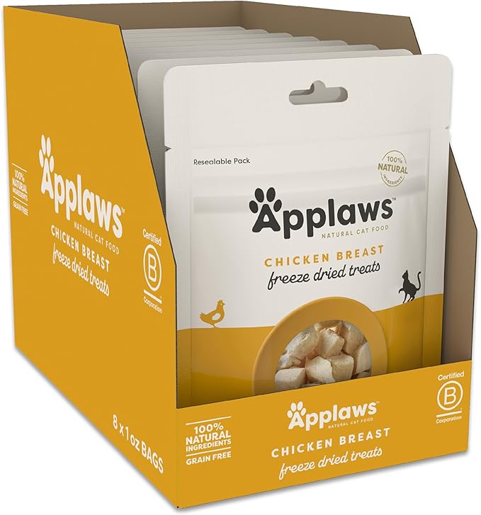 Applaws Natural Freeze-Dried Cat Treats, 100% Protein, Grain-Free & Nutritious, Single-Ingredient Chicken (8 x 1.0oz Bag)