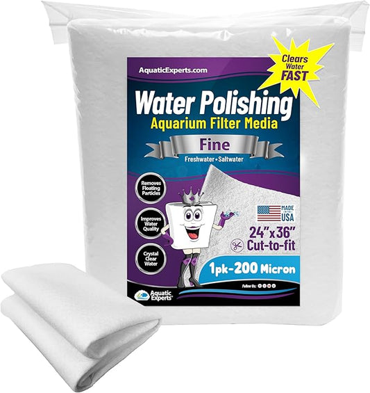 Aquatic Experts Aquarium Polishing Filter Pad, Water Polishing Pad for Aquarium Filters, Filter Floss for Fish Tank Filters, (200 Micron, 24" x 36" - 1 Pack)