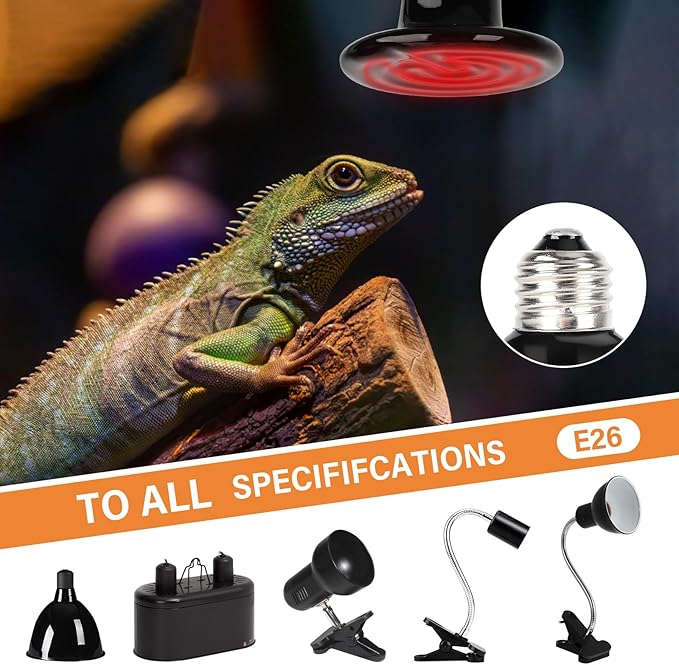 2 Pack 75W Reptile Heat Lamp Bulb Ceramic Heat Emitter for Reptiles,Chicken, Dog, Cat,Pet Brooder Coop No Light Emitting Heat Lamp for Amphibian Pet Bearded Dragon Turtle Snake, Lizard