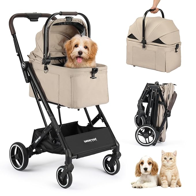 X2 Pet Stroller, Dog Cat Stroller for Small Pets Under 44lbs, Equipped with Detachable & Foldable Carrier, Waterproof Pad & Sunshade Canopy,Camel (Camel)