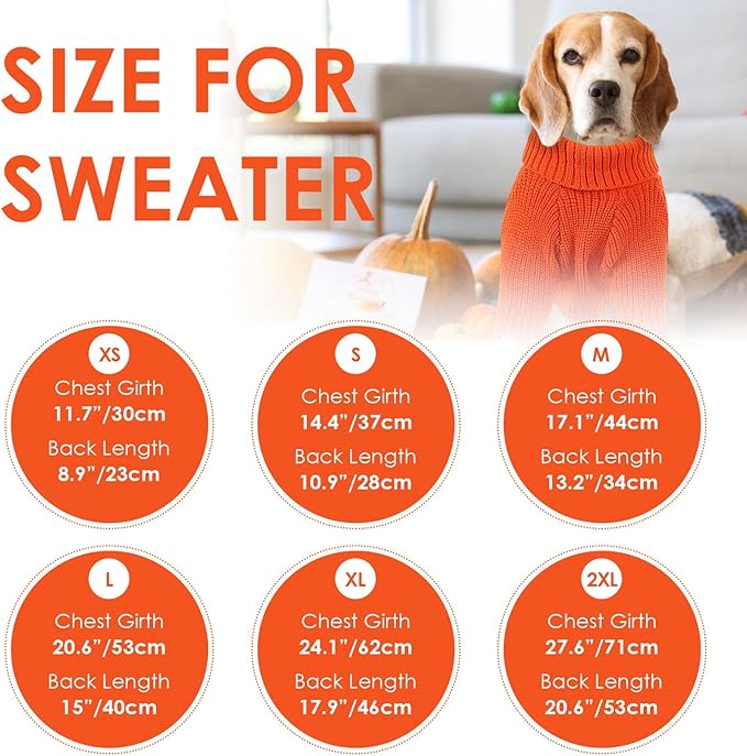 SUNFURA Dog Sweater Large Size Dog, XXL Pet Sweaters for Extra Large Dogs, Doggy Warm Turtleneck Christmas Sweatshirt Cold Weather Knit Pullover for Golden Retriever, Orange XXL