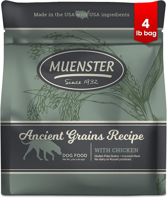 Muenster Ancient Grains Chicken Dry Dog Food, 4lb - Gluten-Free, High Protein, Digestive Support