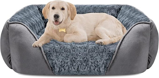 INVENHO Large Dog Bed for Large Medium Small Dogs, Rectangle Washable Orthopedic Dog Bed, Soft Calming Sleeping Puppy Bed Durable Pet Cuddler with Anti-Slip Bottom L(30"x24"x9")