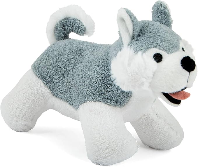 Jeffers Pet Plush Dog Toy with Squeaker, Gray Husky 8" - Soft Crinkle Fabric, Safe & Durable, Healthy Fun for Small & Medium Dogs, Interactive Play, Fetch, Tug - Best Gift for Active Games