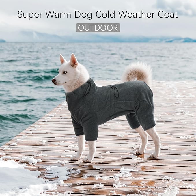 ROZKITCH Dog Winter Coat Soft Fleece Pullover Pajamas, Pet Windproof Warm Cold Weather Jacket Vest Cozy Jumpsuit Apparel Outfit Clothes for Small Medium Large Dog Walking Hiking Sleep Grey 2XL