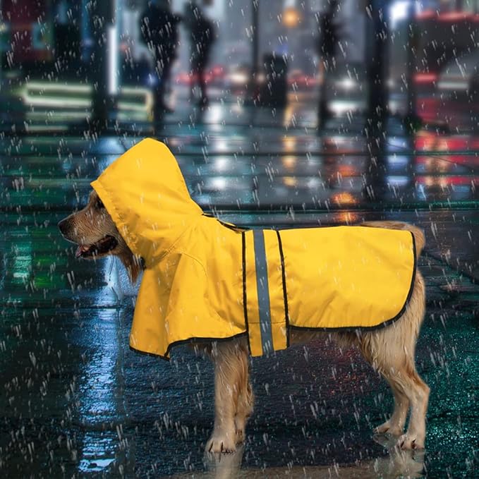 Candofly Dog Raincoat Hooded Poncho - Adjustable Waterproof Dog Rain Jacket Lightweight Reflective Dog Rain Coat Pet Slicker for Large Dogs (X-Large, Yellow)
