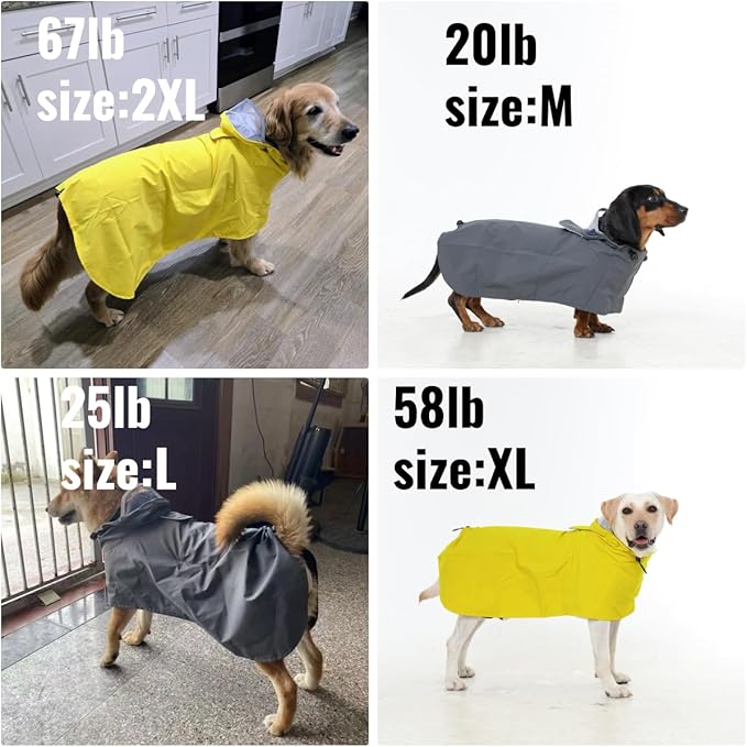 Dora Bridal Dog Raincoat for Large Dogs, Adjustable Clear Hooded Dog Rain Jacket, Waterproof Dogs Rain Coat Poncho with Reflective Strips for Labrador, Golden Retriever, German Shepherd, Grey,XL