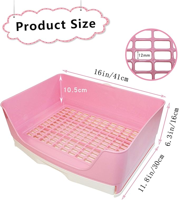 PINVNBY Large Rabbit Litter Box Corner Toilet Box Bigger Pan Pet Potty Trainer with Drawer for Adult Bunny Guinea Pig Chinchilla Ferret Galesaur Hedgehog Small Animals(Pink)
