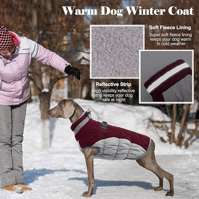 Lelepet Dog Coat Warm Dog Winter Coat Waterproof Dogs Jacket with Harness Built in Reflective Pet Fleece Vest Zip-Up Cold Weather Coats for Extra Large Dogs Turtleneck & Windproof Coats Great Dane 3XL