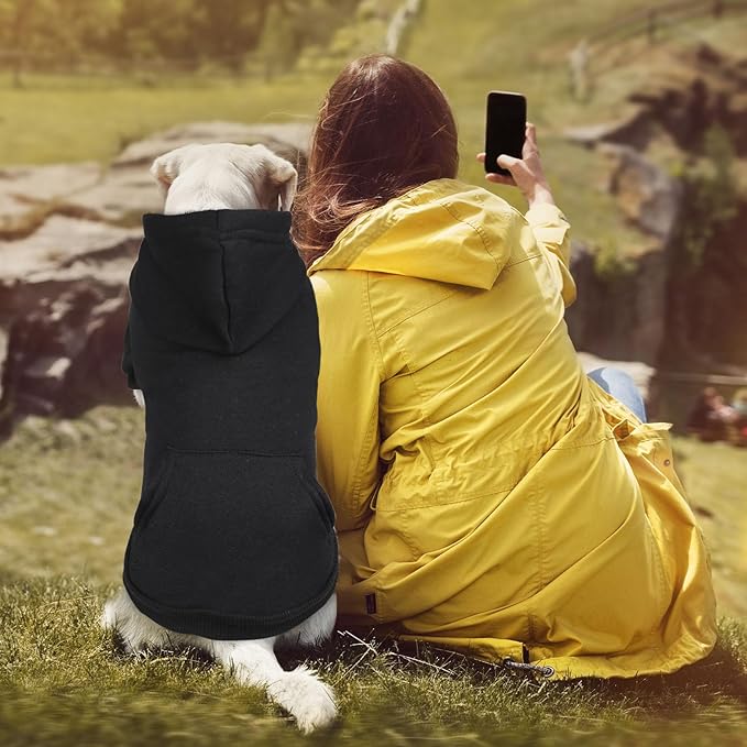 Dog Hoodie Dog Sweaters for Large Dogs Dog Sweater Solid Soft Brushed Fleece Dog Clothes Dog Hoodie Sweatshirt with Pocket(Black-XXL)