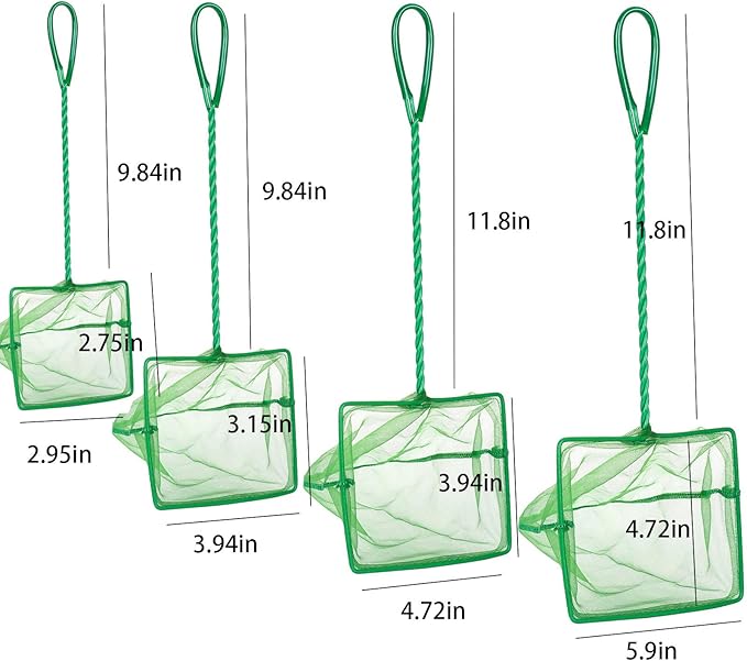 4 Pack Aquarium Fish Net Fine Quick Catch Mesh Nylon Fishing Catch Nets with Plastic Handle for Fish Tank Mesh Nets Scoop - Green