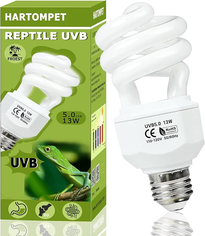 UVB 5.0 Reptile Light13W, Compact Fluorescent Tropical Lamp, Coil UVB Bulb for Rainforest Reptiles – Light for Crowned Chameleons, Green Iguanas, Tree Frogs, Ball Pythons in Terrarium