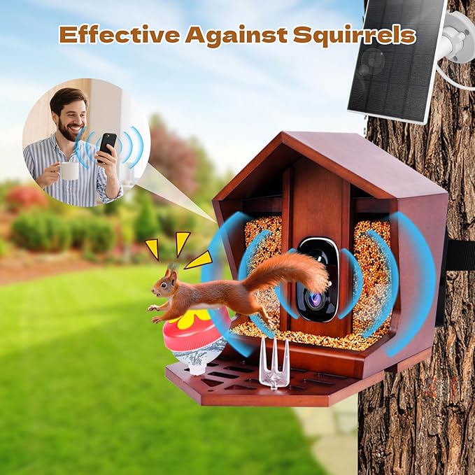 Smart Bird Feeder with Camera Solar Powered AI Identification 10,000+ Bird 2K UHD Video Live Instant Arrival Alerts and Real-Time Motion Detection Weatherproof Bamboo for Outdoor Birds Lovers