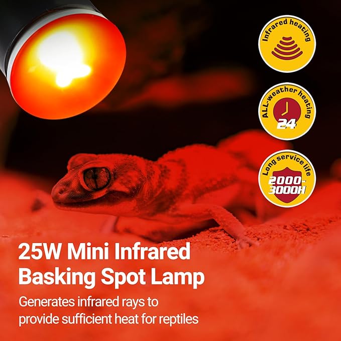 REPTI ZOO Nano Dual Dome Reptile Light Fixture and 25W Reptile Heat Lamp Combo Pack, Mini Daylight Basking Spot Heat Lamp & Nano Heat Emitter Basking Spot Lamp