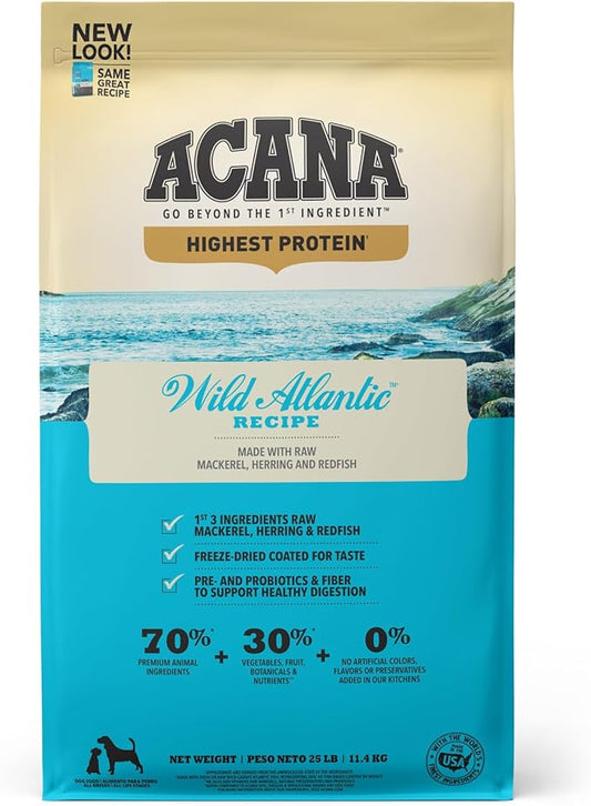 ACANA Highest Protein Grain Free Dry Dog Food Wild Atlantic Recipe 25lb Bag