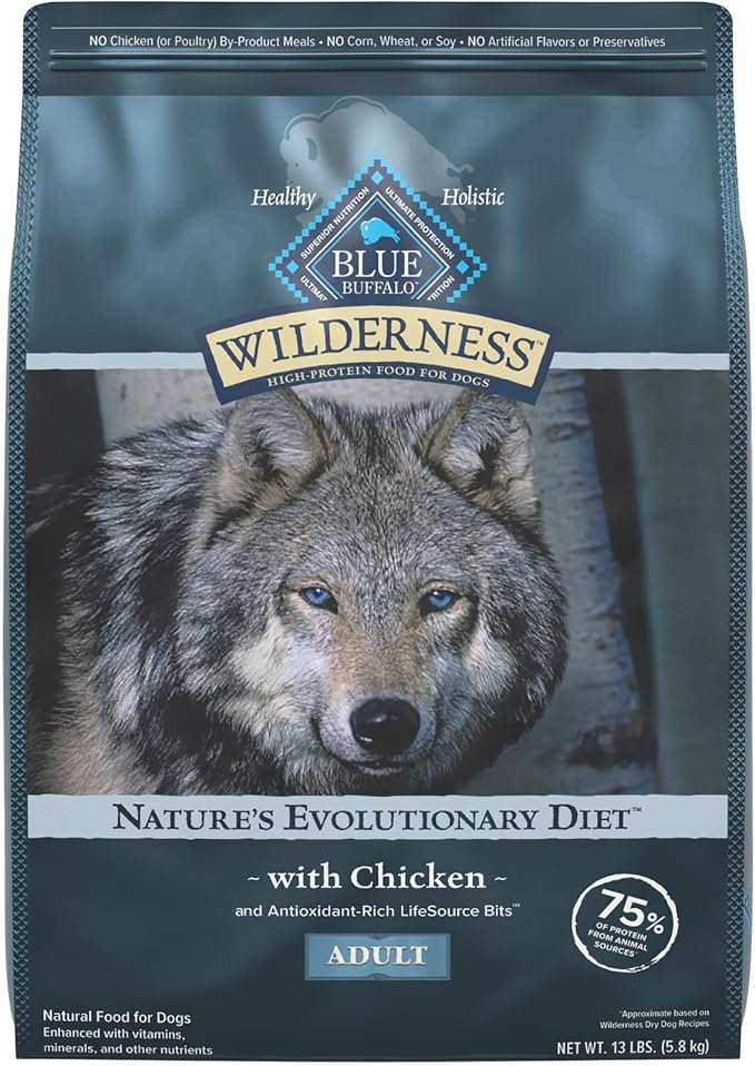 Blue Buffalo Wilderness High Protein Natural Adult Dry Dog Food plus Wholesome Grains, Chicken 13 lb bag