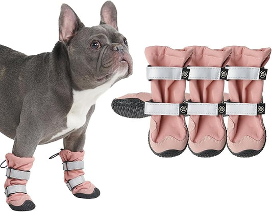 Spark Paws Dog Shoes, Waterproof Dog Boots for Medium to Large Dogs, Non Slip, Breathable Dog Booties and Paw Protectors - 4PCS Doggie Hiking Boots with Reflective Straps - Pink, Size 1