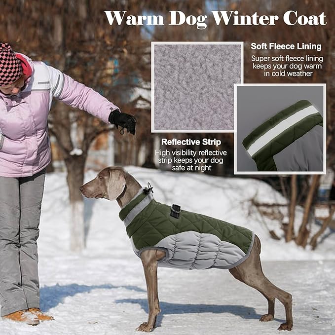 Lelepet Dog Coat Warm Dog Winter Coat Waterproof Dogs Jacket with Harness Built in Reflective Pet Fleece Vest Zip-Up Cold Weather Coats for Small Dogs Turtleneck & Windproof Coats Yorkie Army Green S