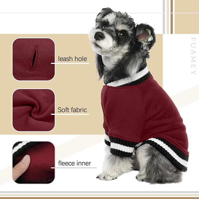 FUAMEY Dog Pullover Sweatshirt，Dog Winter Sweaters Warm Clothes Vest Thick Puppy Soft Pet Fleece Sweater Cute Doggie Boy Girl Outfit for Small Medium Dogs Wine-red L, Large(chest:26.7in)