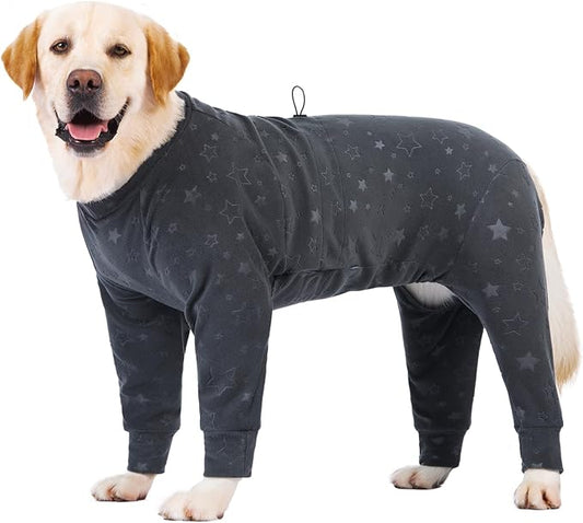 Dog Coats Autumn Winter Jumpsuit for Large Medium Dogs, Warmer Recovery Suit Polar Fleece Dog Bodysuit Lightweight Pajamas Pullover Stretchy Onesie Four-Legged Cold Weather Clothes(3XL, Grey)