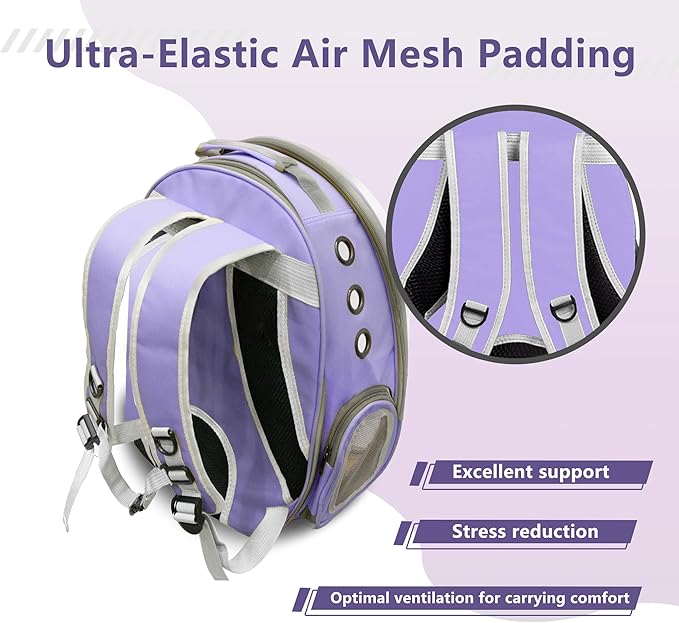 Cat Backpack Carrier Bubble Expandable Foldable Breathable Pet Carrier Dog Carrier Backpack for Large Big Cats Hiking, Travelling, Camping (Back Expandable-Purple)