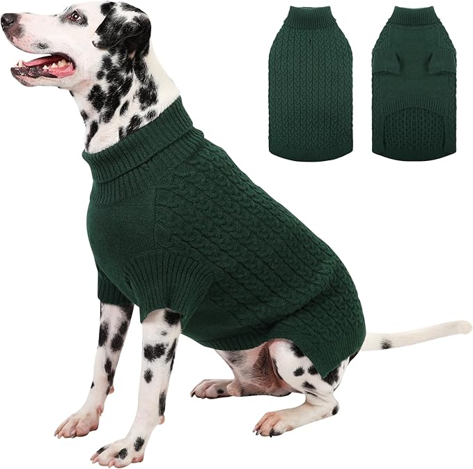 SAWMONG Dog Sweater, Dog Sweaters for Large Dogs Girls Boys, Pullover Turtleneck Knitted Doggy Sweatshirt, Cold Weather Pet Clothes（Green, Large