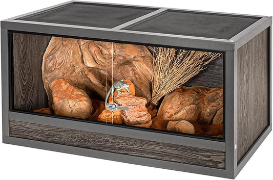 50 Gallon Reptile Tank, 36" x 18" x 18" Wooden Reptile Terrarium with Sliding Door & Top Screen Ventilation, Suitable for Bearded Dragon Ball Python Gecko Lizard, Better Insulation