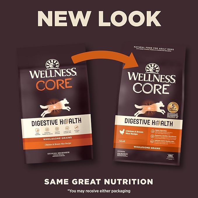 Wellness CORE Digestive Health Dry Dog Food, Wholesome Grains, Natural, Recipe for Dogs with Sensitive Stomachs, Chicken, (24-Pound Bag)