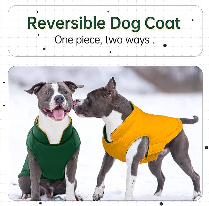 Lelepet Reversible Dog Coat Lightweight Dog Jacket Padded Winter Vest Windproof Cold Weather Coat Sonwsuit with Hook & Loop Coats for Small Dogs, Non-Shedding, Easy on/Off, Chihuahua, Green, XS