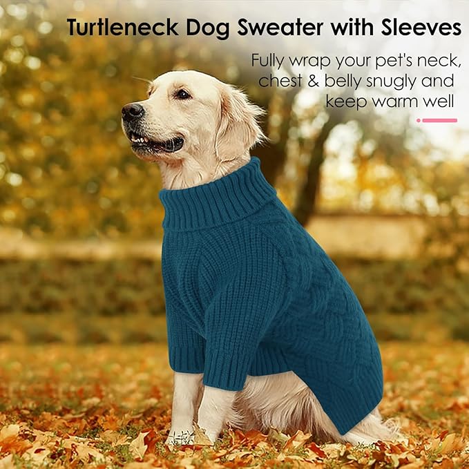 AOFITEE Small Dog Sweater, Dog Sweaters for Small Dogs Male, Thick Dogs Winter Sweatshirt Girl Boy, Pet Halloween Sweater, Classic Cable Turtleneck Holiday Knitwear for Pug Dachshund, S