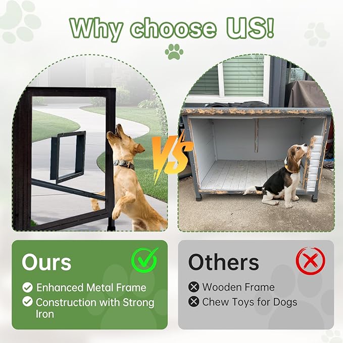 Outdoor Dog House with Door Weatherproof Dog Kennel Chew-Proof Metal Frame Openable Roof for Easy Cleaning