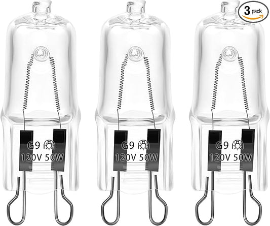 G9 Basking Light Bulb 50W 120V 2 Pin 3 Pack Base Light Bulb Reptile Heat Lamp Replacement Dimmable Warm Clear