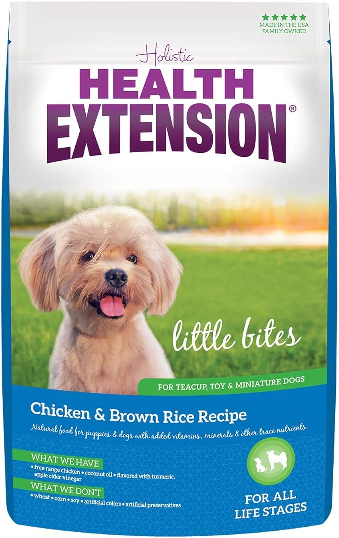 Health Extension Little Bites Dry Dog Food for Small Breeds, Chicken & Brown Rice Recipe, with Probiotics & Superfoods for Digestion & Coat Health, 1 lb Bag