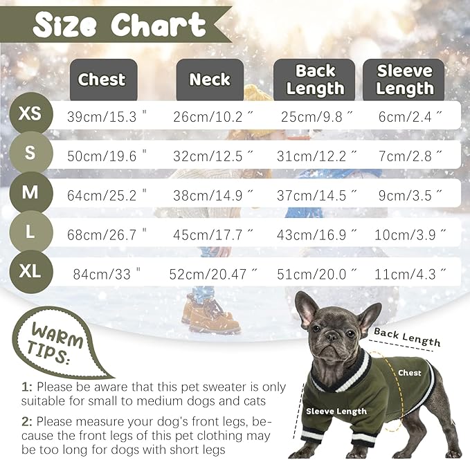 FUAMEY Pullover Sweatshirt, Winter Sweater for Dogs, Warm Clothes Vest, Thick Puppy Fleece, Cute Outfit for Small Medium Dogs, Green XL