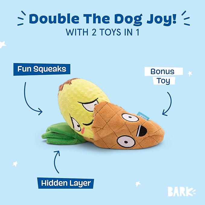 Barkbox Dog Toy 2 in 1 Interactive, Plush Exterior with Squeaker & Crinkle Material, Tearable Dog Toy with Squeaky Spikey Ball Inside, Ideal for Toy Destroyers - Penny The Pineapple, Large