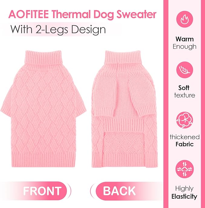 AOFITEE Dog Sweater, Dog Sweaters for Medium Dogs Girl, Warm Dogs Christmas Sweater, Winter Medium Pet Sweaters Female Male, Turtleneck Knitwear for French Bulldog, Boston Terrier (Pink, M)