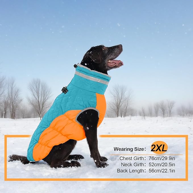 Warm Dog Jackets for Large Dogs, Waterproof Dog Coat with Harness Built in, Zipper Clousure, Fleece Lining for Cold Weather Outdoor Walks, Pet Snowsuit for Shiba Inu, French Bulldog - L
